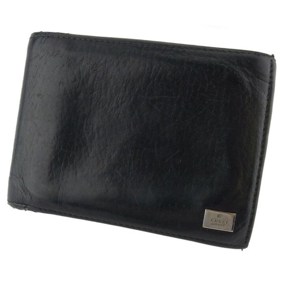 GUCCI two-fold wallet logo plate leather Authentic used - Picture 1 of 9